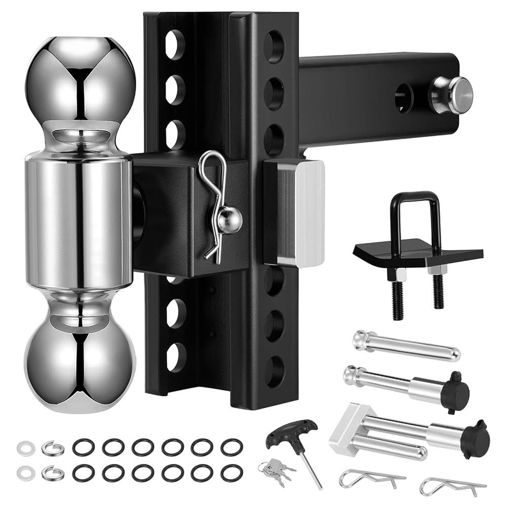 Adjustable Trailer Hitch, Fits 2" Receiver, 6" Drop/Rise, 2" & 2-5/16" Ball Hitch for Trucks, 12,500 LBS GTW, Tow Hitch, Drop Hitch, Trailer Hitch wit