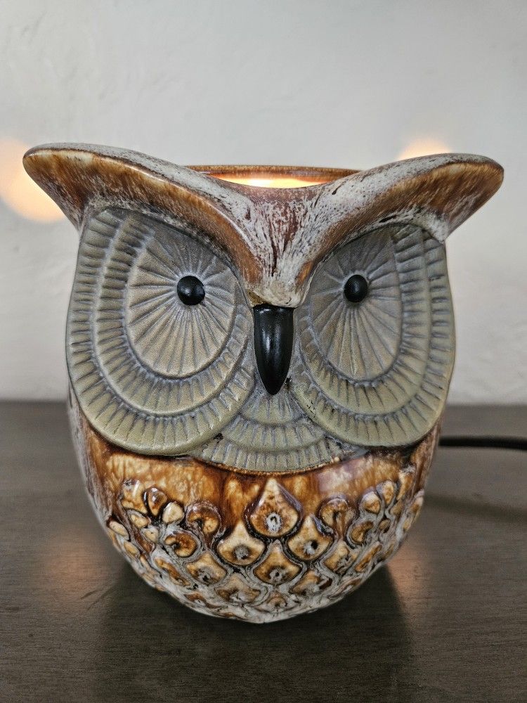 Ceramic Speckled Brown Owl Electric Wax Melt Warmer Night Light