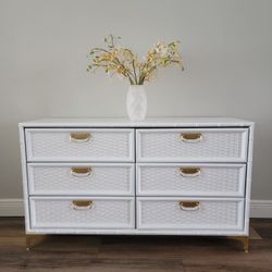 Vintage Faux Bamboo Wicker & Wood Dresser - Console - Buffet  Hollywood Regency " High Gloss Enamel Finish" 