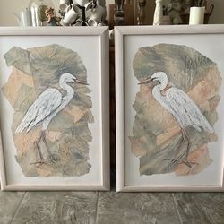 Vintage Framed Heron Prints•Set of 2•Measurements in description•PRICE IS FOR BOTH OF THEM-NOT EACH