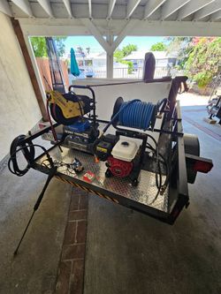 CARWASH EQUIPMENT READY FOR WORK
HONDA GX200 GASOLINEPRESSURE WASH
-WATER TANK 100GAL WITH HOSE
-100FT ROLLING REEL WITH HOSE
-SHORT GUN AND LARGE
350