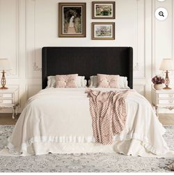 Amolife Queen Size Platform Bed Frame with Velvet Upholstered Wingback Headboard, Black