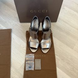 Authentic Gucci Bronze-Gold Leather Heels - Size 38 Or 7.5