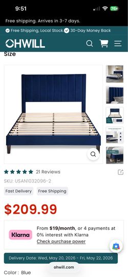 Blue Velvet Queen Bed Frame