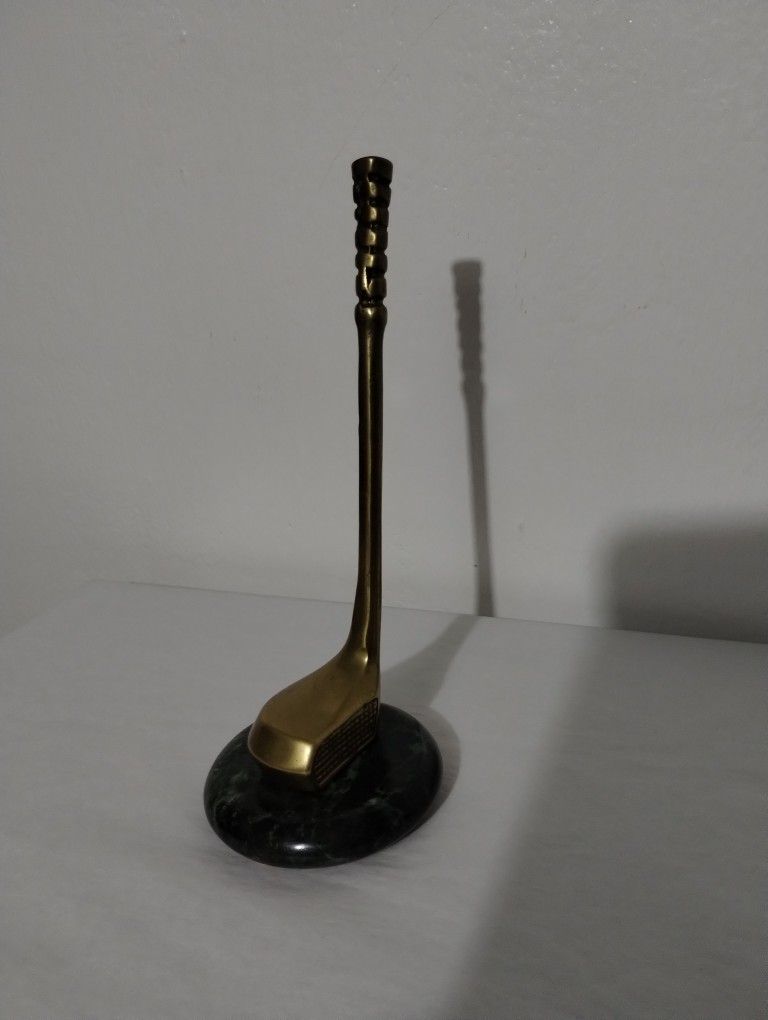 VINTAGE GOLF BRASS - MARBLE PAPERWEIGHT 7"×2.5" - V32