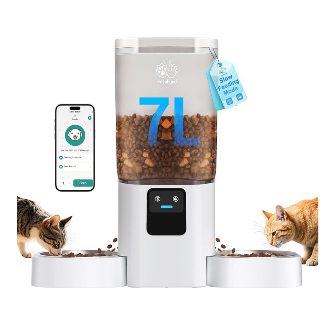 Automatic Cat Feeder with Slow Feed for 2 Cats: 5G WiFi Automatic Dog Feeder with 7L Large Food Storage, Cat Food Dispenser with Alexa for Multiple Pe