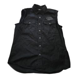 Harley Davidson Webbed Skull Blowout Sleeveless Button Down Biker Vest SZ L