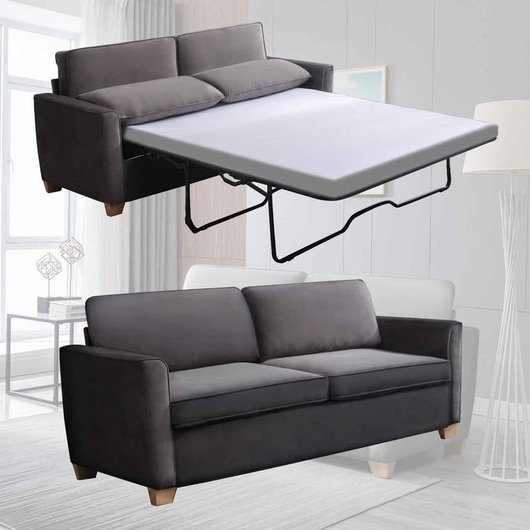 2-in-1 Pull Out Sofa Bed, Velvet Loveseat Sleeper Sofa Bed with Folding Mattress, Pull Out Couch Bed for Living Room, Full Size Sleeper Sofa