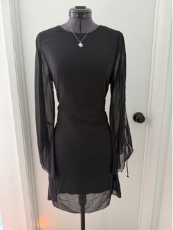 Black Chiffon Split Long-Sleeve Mini Dress