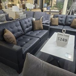 Brand New Black Faux Leather 72" Sofa + 57" Loveseat 2PCs Set