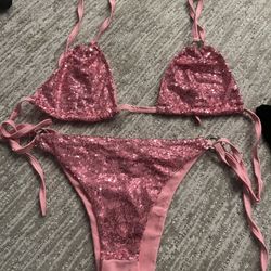 Halloween  Showgirl Pink Sequined Bikini 