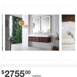 James Martin Vanities 389-V59D-CFO-A-GW Mercer Island 59" Wall Mounted Double Basin Wood Vanity Set  Glossy White Solid Surface Vanity Top