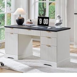  58" Modern Desk with 5 Drawers & 1 Cabinet,
