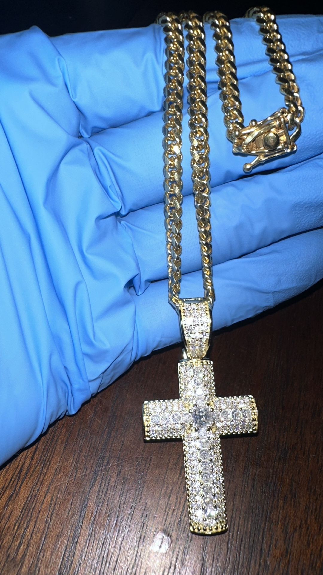 VVS1 Moissanite Cross Chain And Pendant Combo