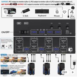 2 Displayport + HDMI USB 3.0 KVM Switch 3 Monitors 3 Computers, Triple Monitor KVM with 4 USB 3.0 Ports Keyboard Mouse Switcher