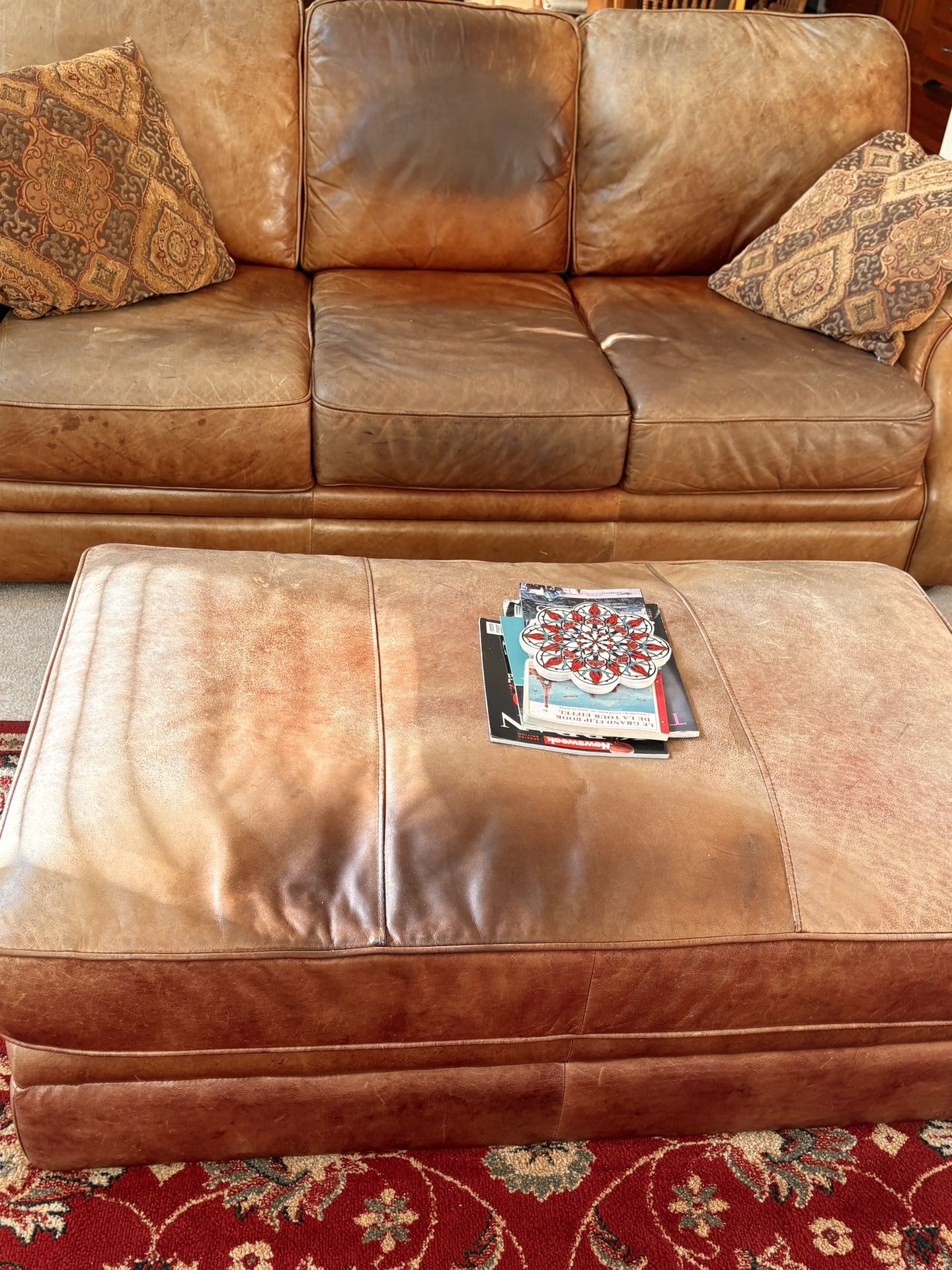 Leather Sofa, Love Seat , And Ottoman 