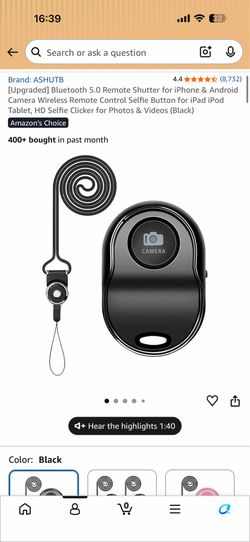 ASHUTB Bluetooth 5.0 Remote Shutter Selfie Button