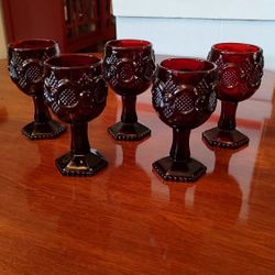 Avon 1876 Cape Cod Ruby Red 4 1/2" Wine Glass-Set Of 5