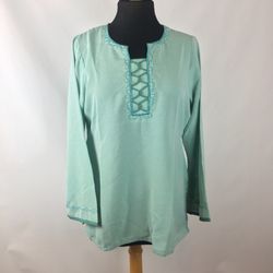 Aqua blue top embroidered tunic blouse lightweight
