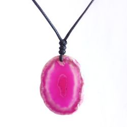 Pink agate slice pendant on long adjustable black cord necklace new 