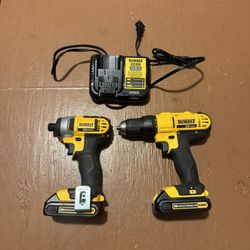 DeWalt 20v Drill and Impact Combo (DCD771 & DCF885) w/ Charger and Two Batteries
