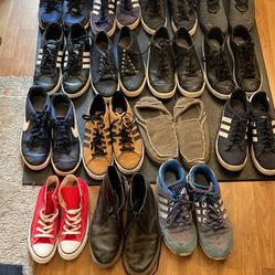 Sneakers and shoes size 11 in good condition. Adidas puma converse sanok redwing Nike kswiss as is. 