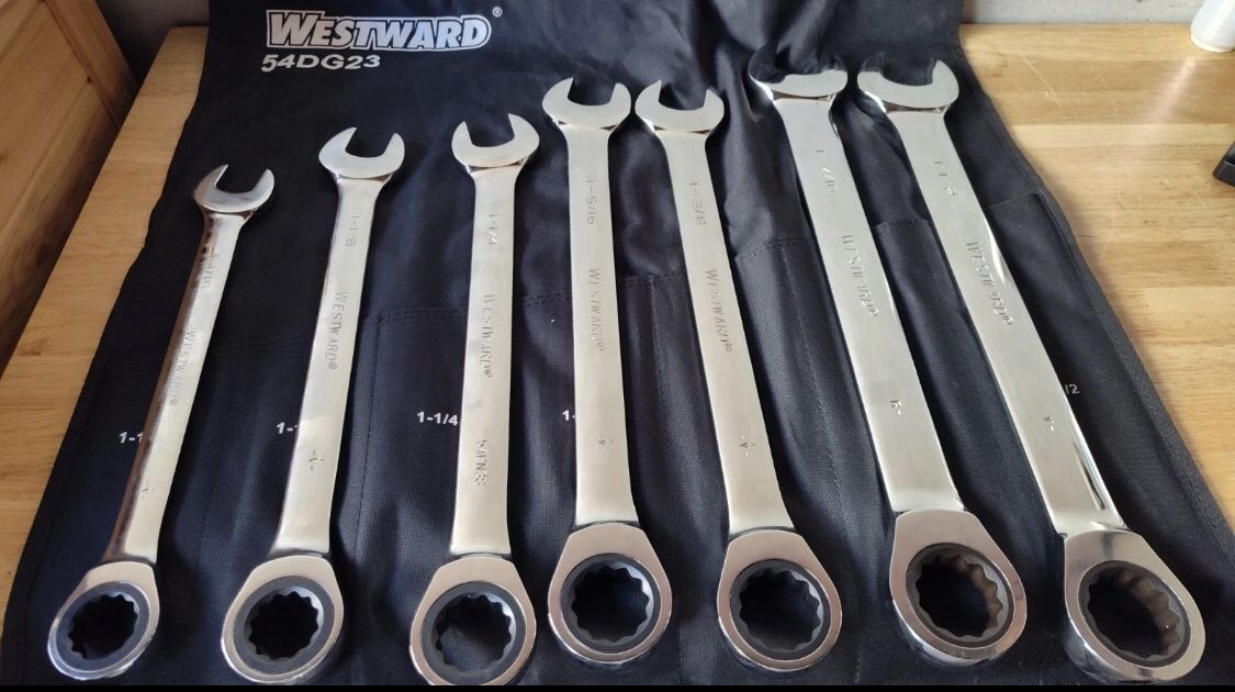 Westward 54Dg23 Ratcheting Wrench Set, Sae, 7 Pcs.