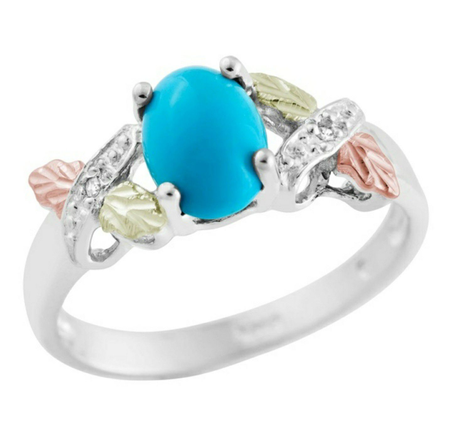 (Shipped Only) Black Hills Gold and Silver Turquoise and Diamond Ring