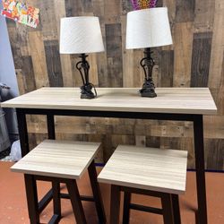 Kitchen Table, 2 Chairs And 2 Night Lamps