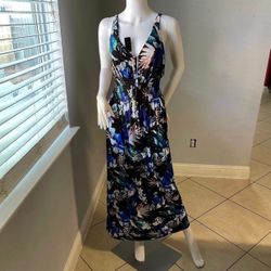 New Women’s Blue Floral Sleeveless dress size Large  Stretchy Sundress