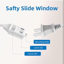 Indoor Extension Cord, 2 Prong 12 Feet Extension Cord, 3 Polarized Outlets with Safety Slide Windows,13A/1625W, 16 AWG, 1 Pack