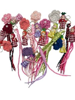 Set of 12 x bulk wholesale assorted Sony angel and crochet handmade flower keychains TikTok  10”