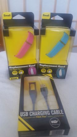 2 "small" replacement bands(1 pink, 1 blue) and, 1 USB charging cables for Fitbit Flex(T)