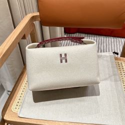 White hermes Canvas Small Bride-A-Brac Natural Rouge H