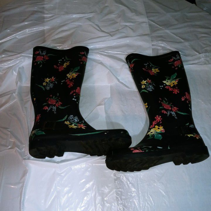 Women's Size 8 Floral Rubber Rain Boots Shoes