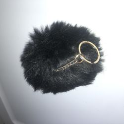 Black Fuzzy Puffy Keychain