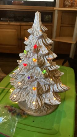 Light up ceramic white Christmas tree