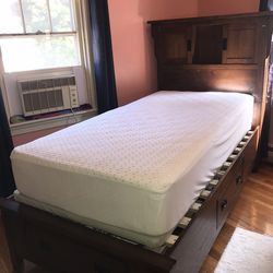 Twin size bed bookcase headboard mattress sheets