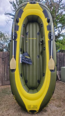 Complete Sevylor HF360 Fish Hunter Inflatable Raft Set - 6-Person + 12V Pump & Oars