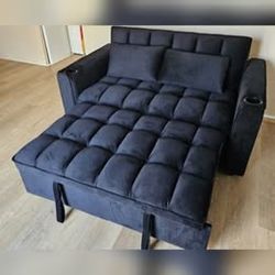 Black velvet loveseat pullout sleeper sofa bed