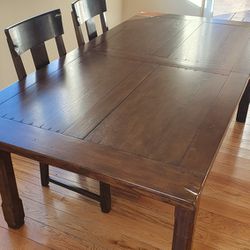 Modern Farmhouse Solid Wood Dining Table, Leather Chairs
