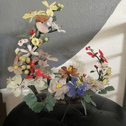 Floral Statue Made Of Jade Gems Art 