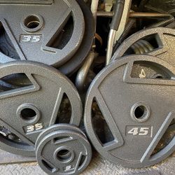 SET  OF  OLYMPIC  EASY  GRIP  PLATES  (PAIRS OF)  :  45s  35s  5s  
