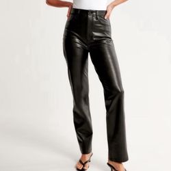 Black faux leather straight leg pants size 10