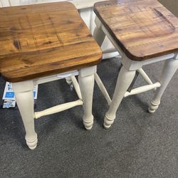 Pair Of Solid Wood Counter Stools 