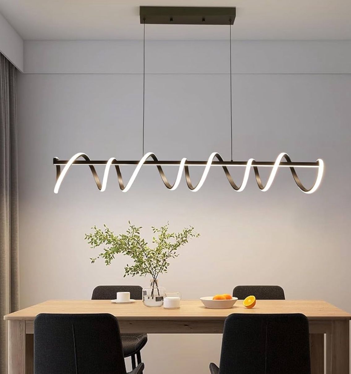 100CM Modern Oval Chandelier, Linear Ceiling Chandelier with Remote Control Dimmable Brightness 10%-100% 3000K/4500K/6000K Color for Living Room, Kitc
