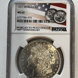 1921 Silver Morgan Dollar Ngc MS62 100th Anniversary 