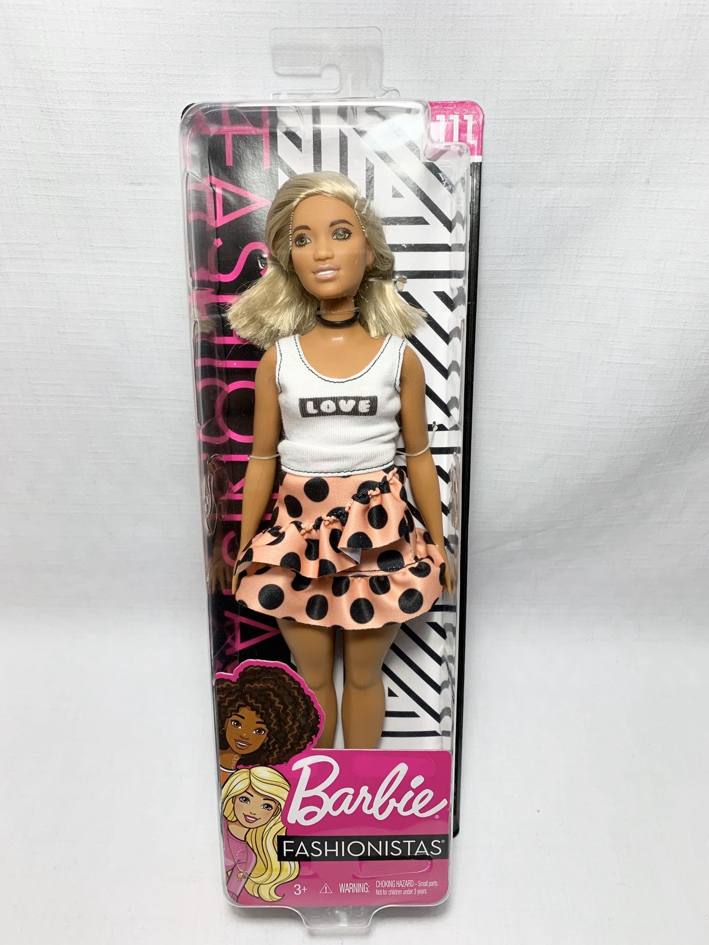 Barbie Fashionistas Curvy Doll #111 White Top Polka Dot Skirt - NEW