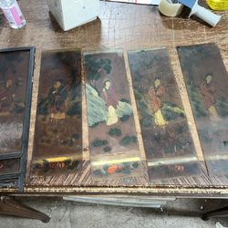 5 Small Chinese Glass Painted Panels 