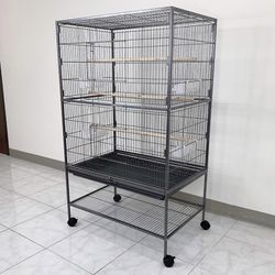 (New) $100 Large 52 Inch Tall Bird Cage 31x19x52” with Rolling Stand and Slide Out Tray 